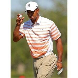 Nike Tiger Woods Collection Polo Shirt Mens Large Golf Dri Fit Glow Ombre Orange